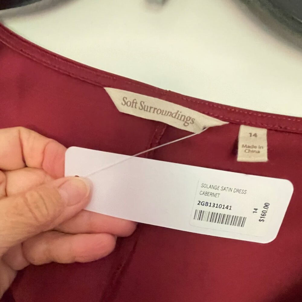 NWT Soft Surroundings Woman’s Solange Satin Cabernet Dress Sz 14 - Picture 5 of 5